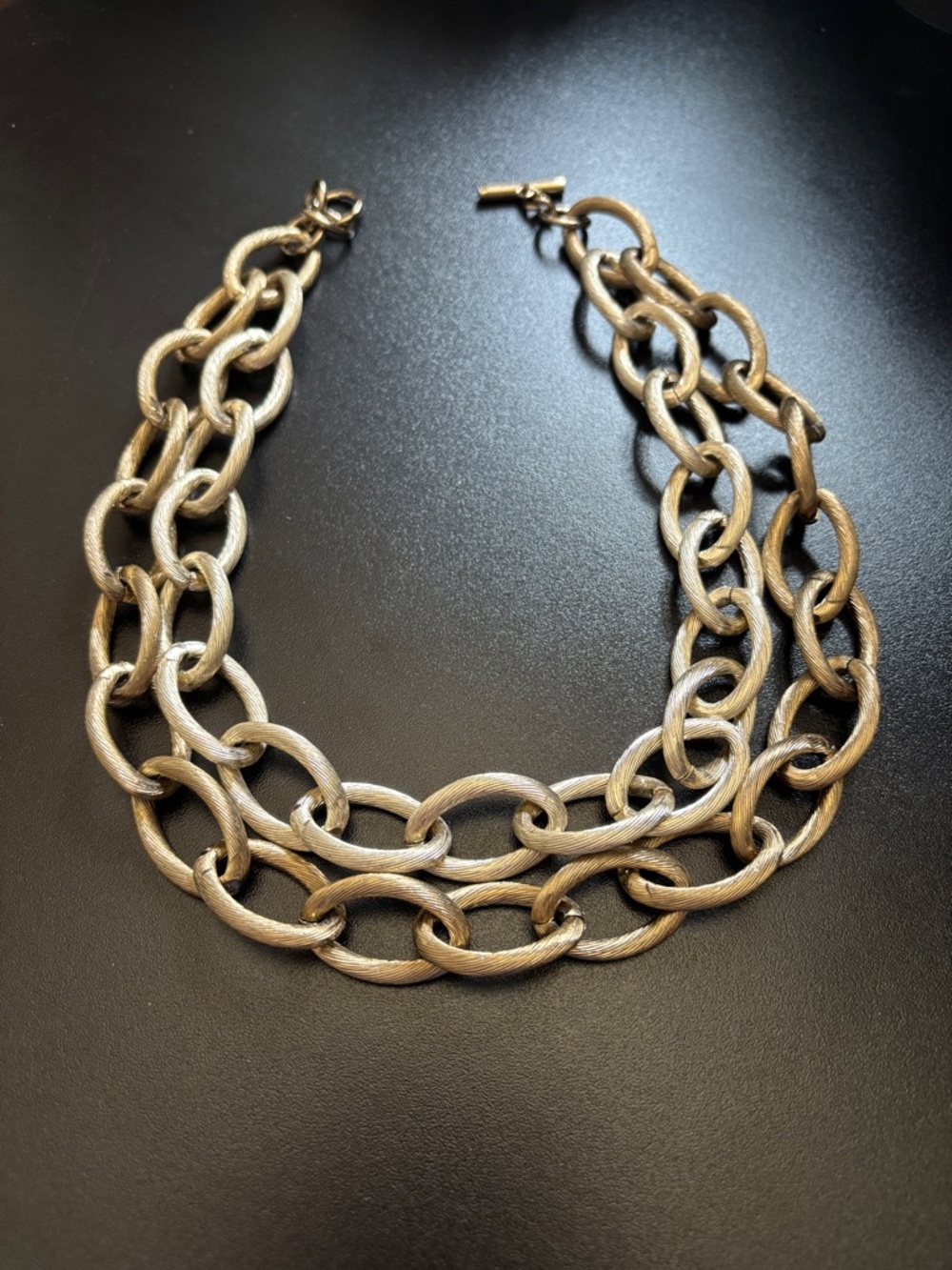 Triple Strand Oval Link Necklace - Gold Tone